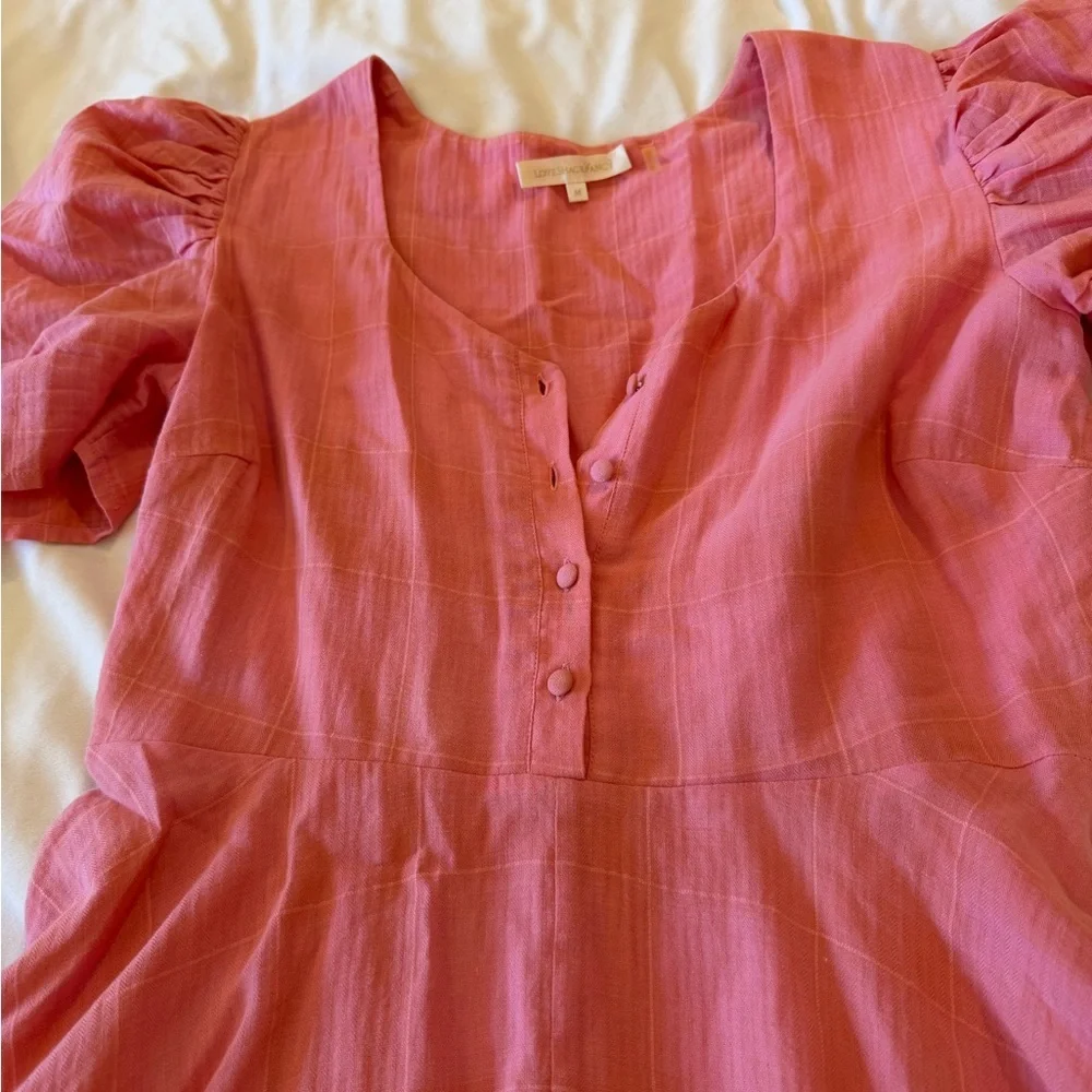 LoveShackFancy Women's Coraline Pink Puff-Sleeve Fit & Flare Dress Medium - Picture 3 of 6
